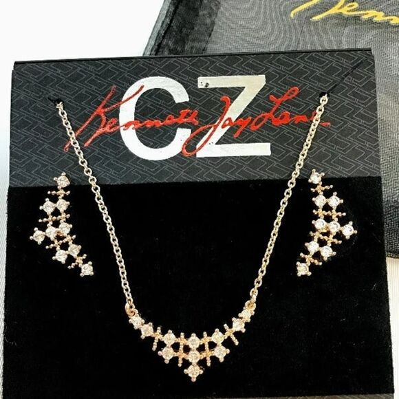 Kenneth Jay Lane Necklace and Earrings in Rose Gold CZ Jewelry Set NEW! - Picture 11 of 14